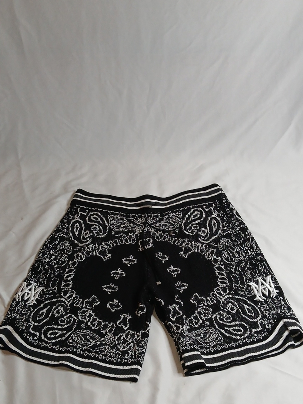 AMIRI Black and White Bandana Print Athletic Shorts - Picture 1 of 5
